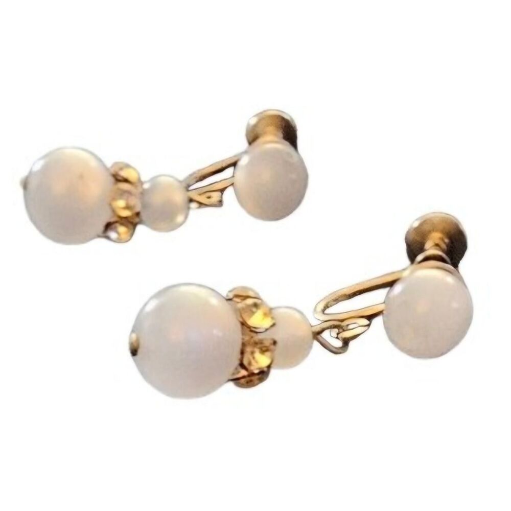 Vintage Pearl Women's White and Gold earrings Jewelry - Picture 2 of 4